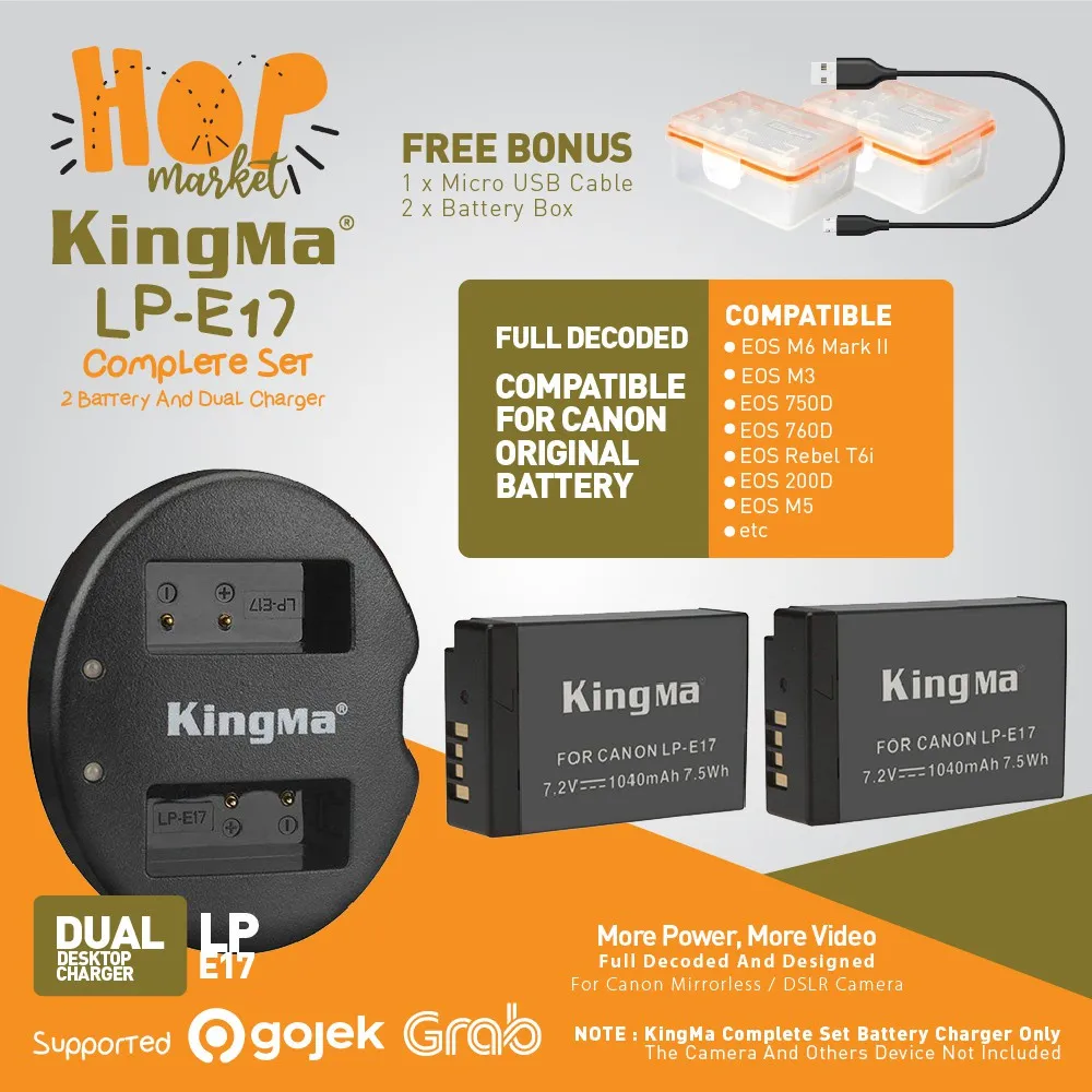 KingMa Paket Complete Battery Charger Set LP-E17 Canon EOS M6 Mark II M3 M5  M6 200D 750D 760D etc