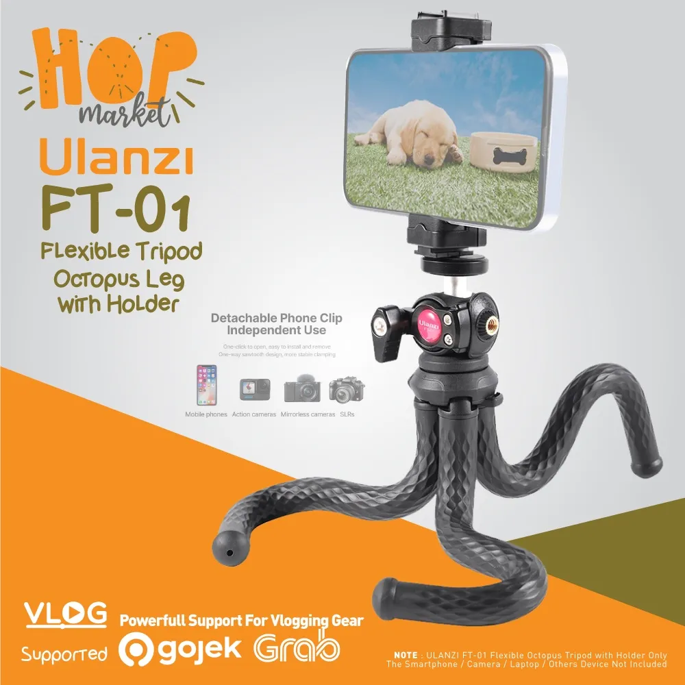 ULANZI FT-01 Flexible Mini Octopus Tripod Gurita for Smartphone HP Camera  Action Cam with Gimbal Head Holder Cold Shoe