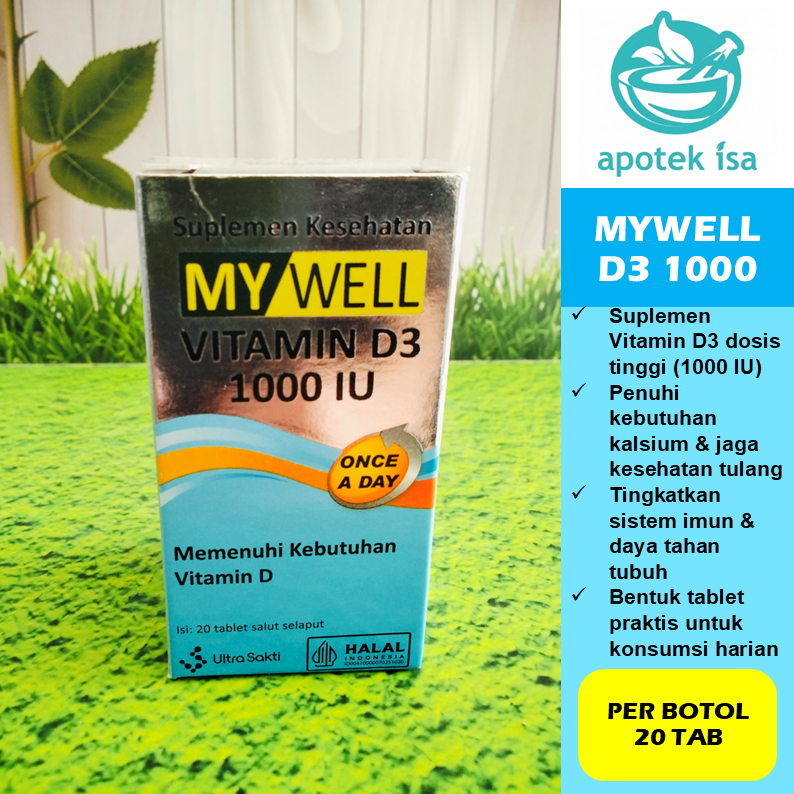 [biru] MYWELL VITAMIN D3 1000 IU BOTOL @20 TABLET