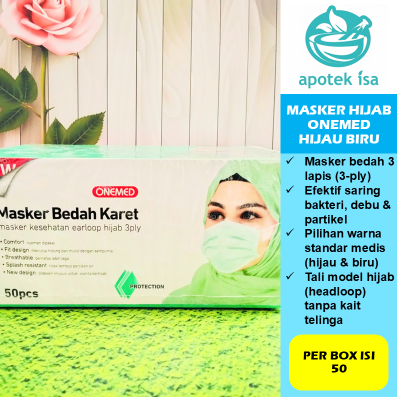 [ HIJAB HIJAU] MASKER PER BUNGKUS ISI 5 [ONEMED]