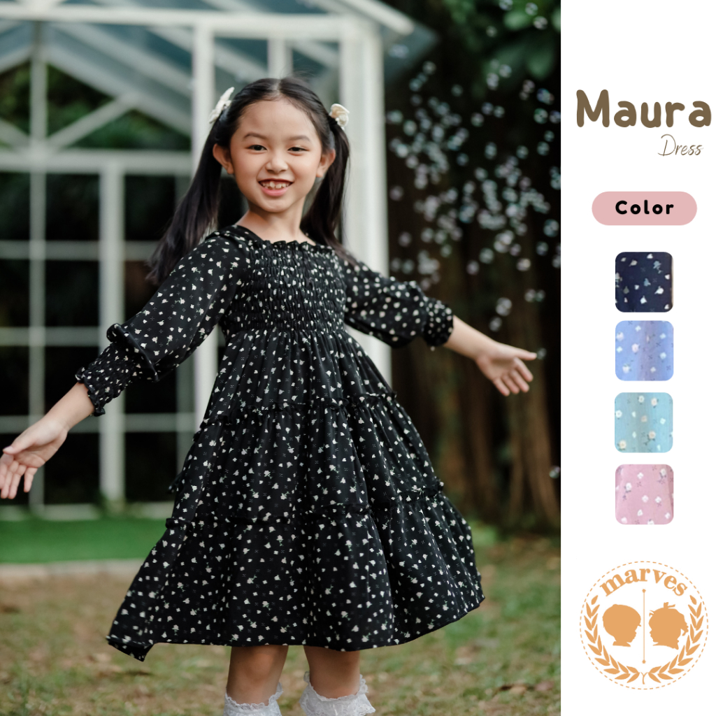 Marves Dress Anak Perempuan Baju Gaun Pesta Anak Kasual Santai Tipe Korean Style Motif Bunga Bahan Katun Crinckle Usia 2 12 Tahun Maura