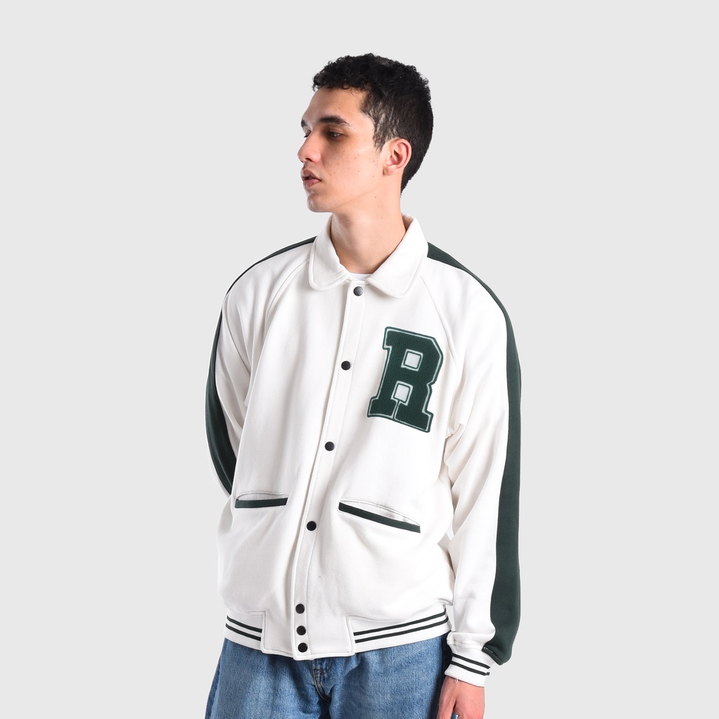 Roughneck VB012 Off White Holographic Varsity Jacket Roughneck VB012 Off White Holographic Varsity Jacket