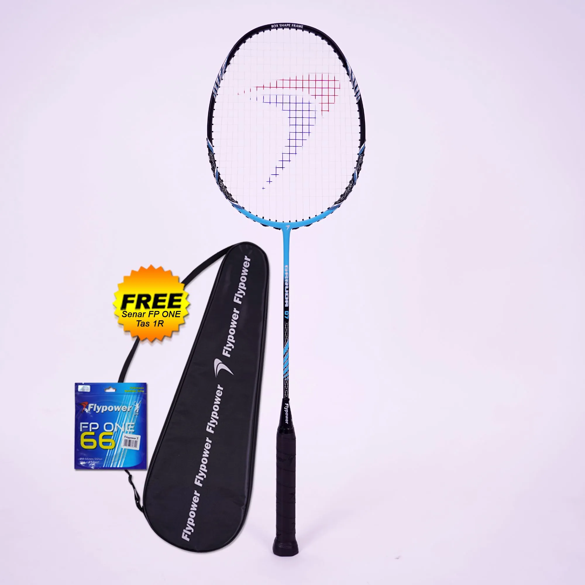 Flypower Garuda 07 Raket Badminton Black Sky Blue Free Senar dan