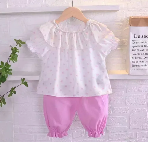 ASLI IMPORT CUTIE DOTS Baju Celana Stelan Pakaian Anak Cewe Lucu